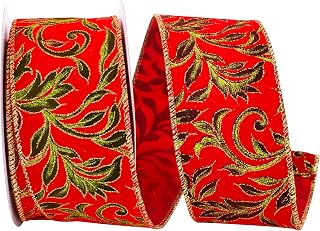 Reliant Ribbon Exquiste Scroll Holiday Wired Edge Ribbon, 2-1/2 Inch X 10 Yards, Red/Green