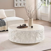 35" Imitation Stone Coffee Table, Round Coffee Table with Waterproof Surface, Mesa De Centro para Sala with No Assembly for Home Office Indoor use, Beige