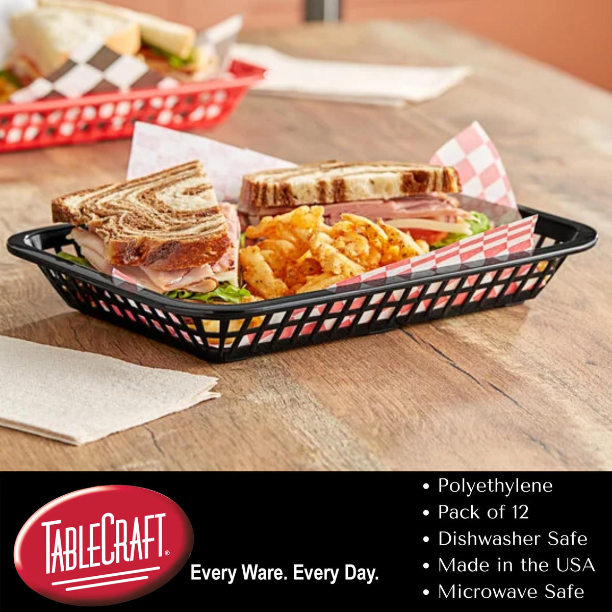 Cash and Carry Grande Basket, Red, Platter Food Basket, Durable Design, Ideal for Serving and Display, Versatile Use, Pack of 12, Vibrant Red Color by Tablecraft – Model C1077R