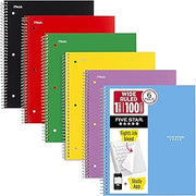 Five Star Spiral Notebook + Study App, 6 Pack, 1 Subject, Wide Ruled 8" x 10.5" Paper, 100 Sheets, Fights Ink Bleed, Water Resistant Cover, Assorted Colors (38042)