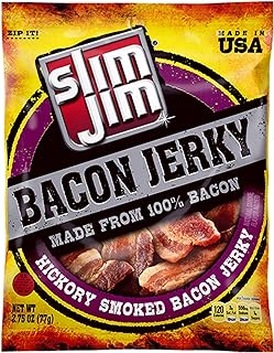 Slim Jim Smoked Bacon Jerky, Hickory Flavor, 10g Protein Per Serving, 2.75 oz. (8 Count)