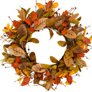 WreathDream Artificial Fall Wreath, 20 Inch Diameter, Rusty Red Magnolia Leaves