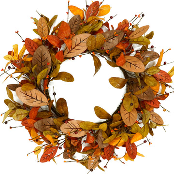 WreathDream Artificial Fall Wreath, 20 Inch Diameter, Rusty Red Magnolia Leaves