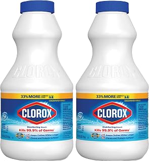 Clorox Regular Disinfecting Bleach Cleaner, 2 Pack Concentrated Liquid Bleach, Removes Mold, Mildew and Stains, Whitens, for Multi Purpose Cleaning and Laundry, 24 oz Bottles