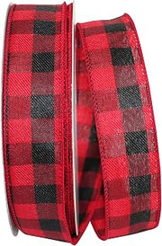 Reliant Ribbon Buffalo Plaid Twill Value Wired Edge Ribbon, 1-1/2 Inch X 50 Yards, Red/black