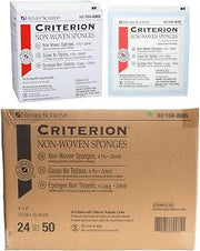 Henry Schein Criterion 4x4” Non-Woven Sponge- Rayon/Polyester Blend, 4-Ply, Sterile- Total 1200 Counts, 24 Packs/CS, 50/Pack