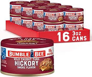 Bumble Bee Snackers Hickory Smoke Chunk Light Tuna, 3 oz (Pack of 16) | Wild Caught Tuna, 19g Protein per Can, No Draining, Ready to Eat, Easy Open Snack-Sized Pack