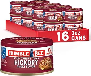 Bumble Bee Snackers Hickory Smoke Chunk Light Tuna, 3 oz (Pack of 16) | Wild Caught Tuna, 19g Protein per Can, No Draining, Ready to Eat, Easy Open Snack-Sized Pack