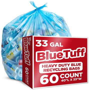 Heavy-Duty Blue Recycling Bags by Stock Your Home – 1 Count (Pack of 60), 4224.0 ounces, Plastic, Blue, Pack of 60