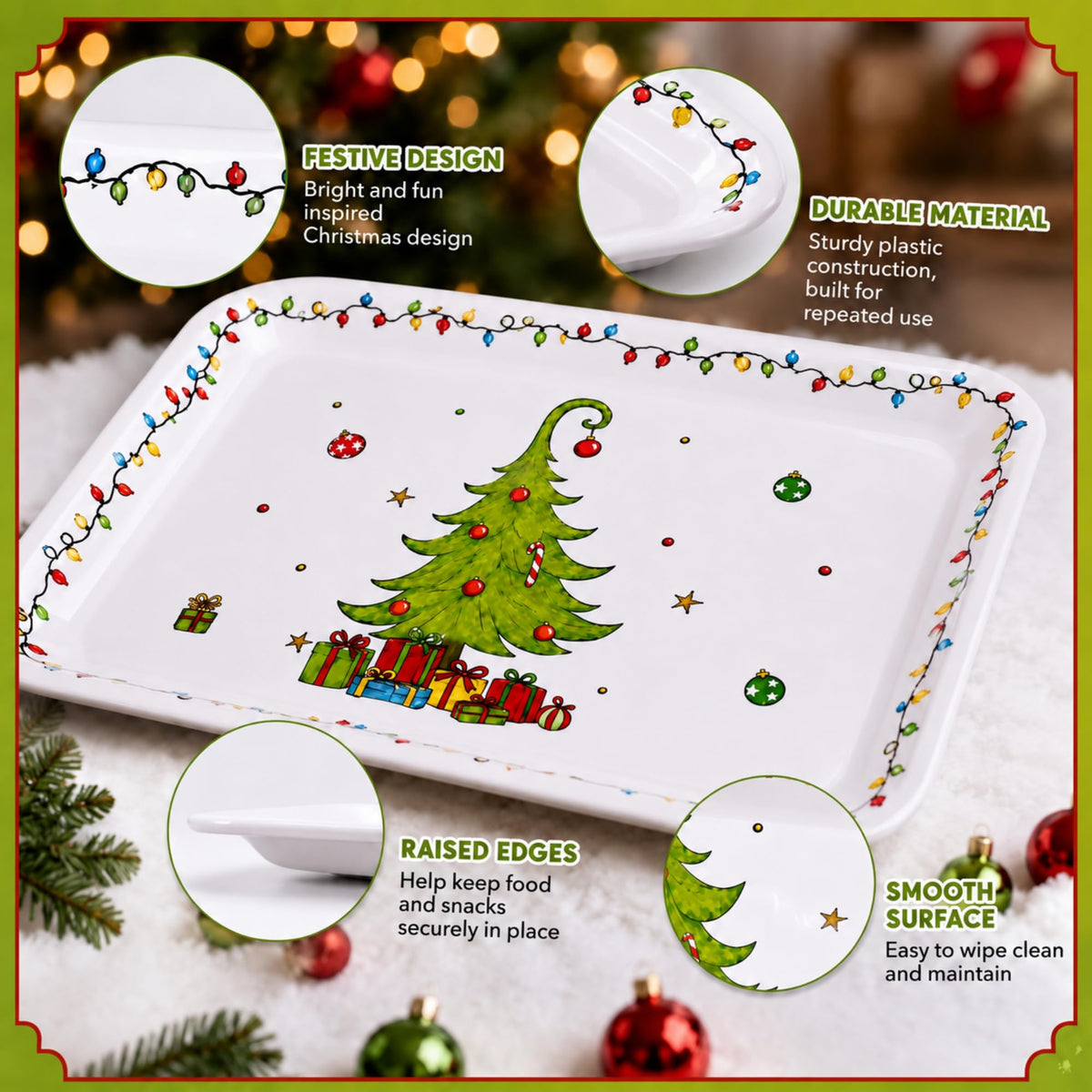 Havawish Christmas Tree Platters, 15.2 x 11 Inch Melamine Set, Multicolor