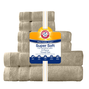 Super Soft Bath Towel Set by ARM & HAMMER – Towel Set (Washcloths, Hand Towels, Bath Towels), Cotton, Khaki, Model AAH80706KHAKXX