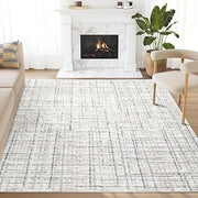 Abani Grey Area Rug for Living Room, Bedroom - Crosshatch Pattern - Durable & Easy to Clean (9' x 12')