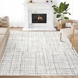 Abani Grey Area Rug for Living Room, Bedroom - Crosshatch Pattern - Durable & Easy to Clean (9' x 12')