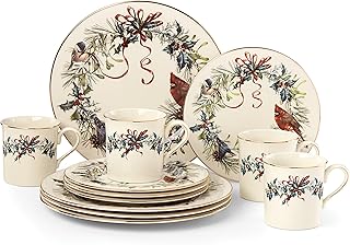 Lenox Winter Greetings Christmas 12-Piece Dinnerware Set with Mugs | dishwasher safe | includes dinner plates, salad plates, mugs | plates and bowls sets for kitchen and dining | 10.5 inch plate