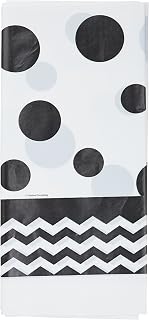 Creative Converting Chevron & Polka Dots Celebrations Plastic Tablecover, 54 by 108", Black Velvet