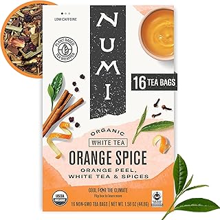 Numi Organic Orange Spice, 16 White Tea Bags – Delicate Citrus & Warming Spices – Smooth, Antioxidant-Rich, Low-Caffeine