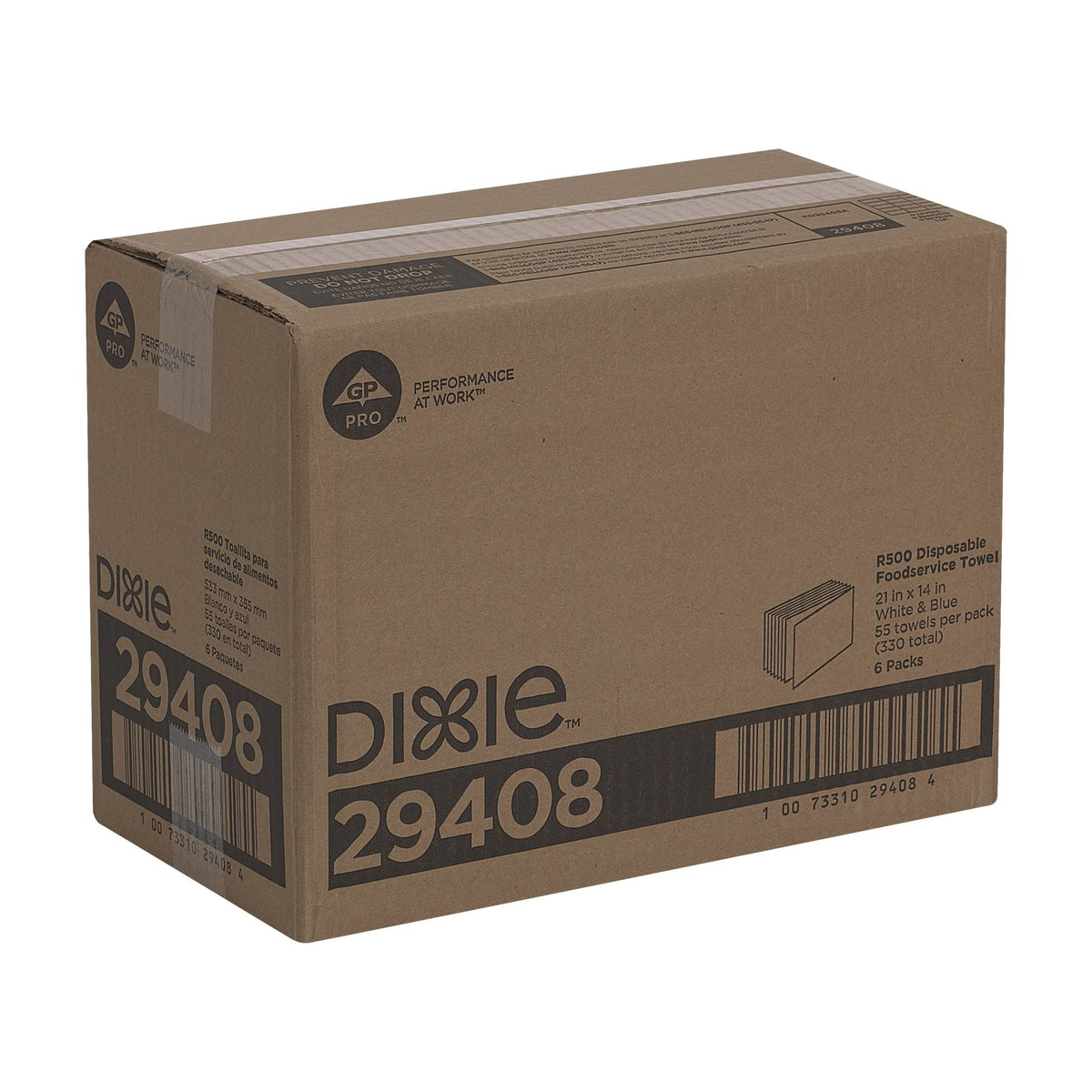 Dixie R500 Disposable Foodservice Towel by GP PRO (Georgia-Pacific) – White & Blue, 29408, 6 Poly Packages of 55