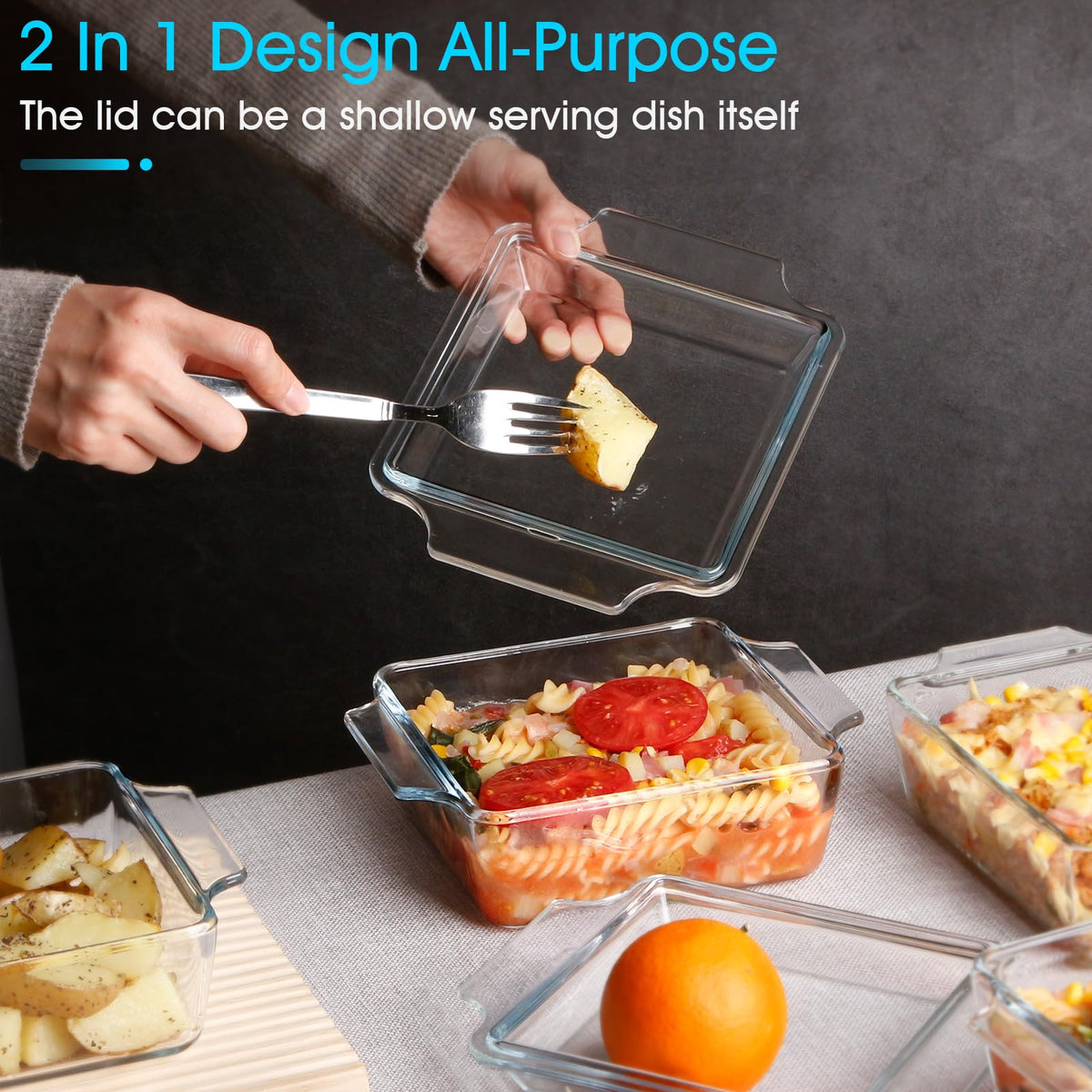 Nutriups Glass Casserole Dish Set, Tempered Glass, Square 6in x 6in