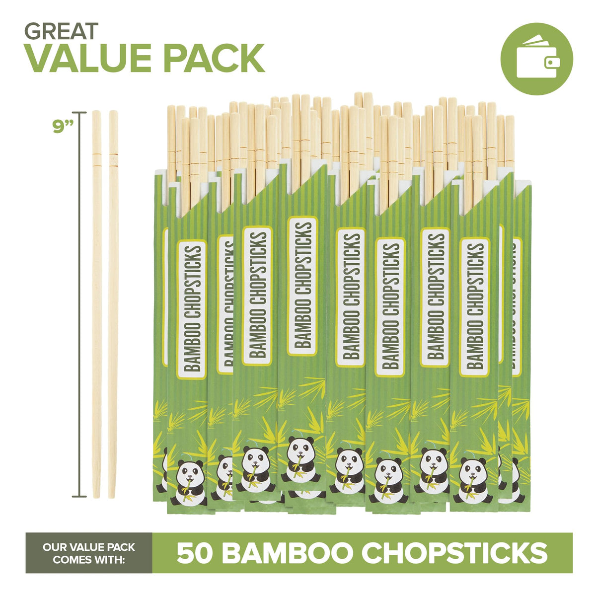 Disposable Bamboo Chopsticks (50 Count) by Stock Your Home – 50 Pack, Bamboo, Green, Pack of 50, Model 2571