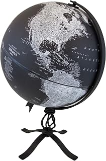 Replogle Hamilton – Replogle Designer Series Globe, Black Ocean World Globe, Rustic Black Steel Stand, Raised Relief, Designed for Modern Industrial Decor (12"/30 cm diameter)