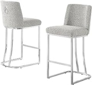 Modern Chairs Set of 2, Chrome Side Chairs & Counter Stools with Ring Pull Back, Luxury Upholstered Chairs for Kitchen Island, Dining Room & Home Bar (Boucle, Rich Gray/Silver, Counter Height Chair)
