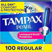 Tampax Pearl Tampons Regular Absorbency, with Leakguard Braid, Unscented, 50 Count x 2 Packs (100 Count Total) (Packaging May Vary)