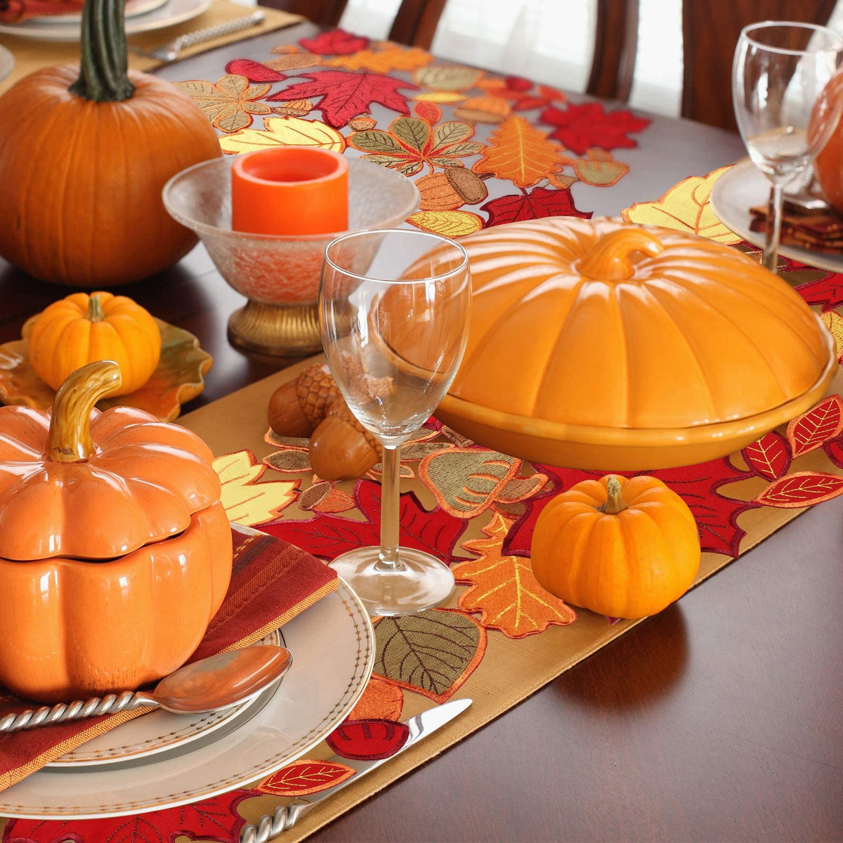 Tudomro Embroidered Fall Placemats, 11 x 17 Inch, Set of 6
