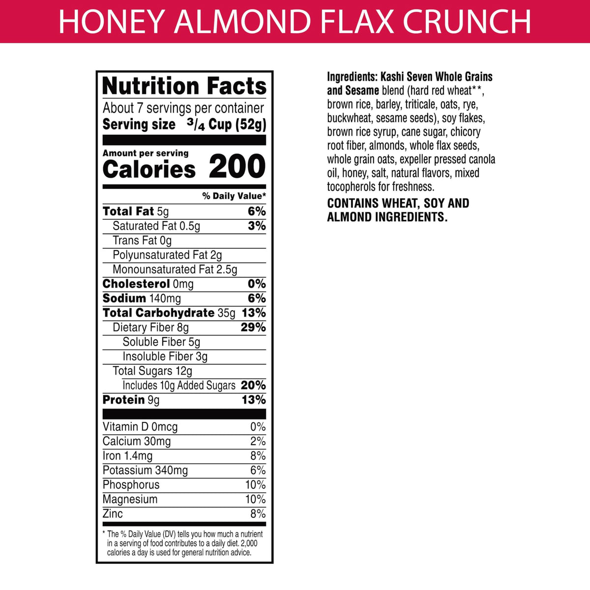 Kashi Honey Almond Flax Crunch / 14 Ounce (Pack of 4) / Crunch! Honey Almond Flax Cold Cereal
