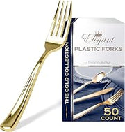 50 Disposable Heavy Duty Plastic Forks by Stock Your Home – 50 Count, Plastic, Gold, Pack of 50, Model 3873
