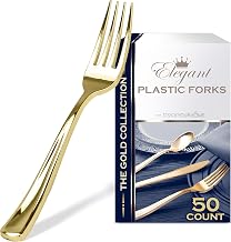 50 Disposable Heavy Duty Plastic Forks by Stock Your Home – 50 Count, Plastic, Gold, Pack of 50, Model 3873