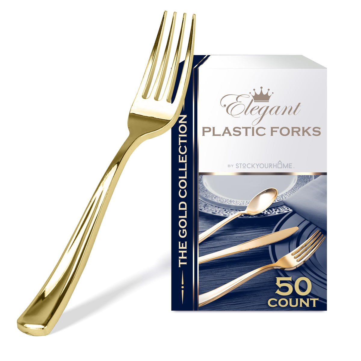 50 Disposable Heavy Duty Plastic Forks by Stock Your Home – 50 Count, Plastic, Gold, Pack of 50, Model 3873