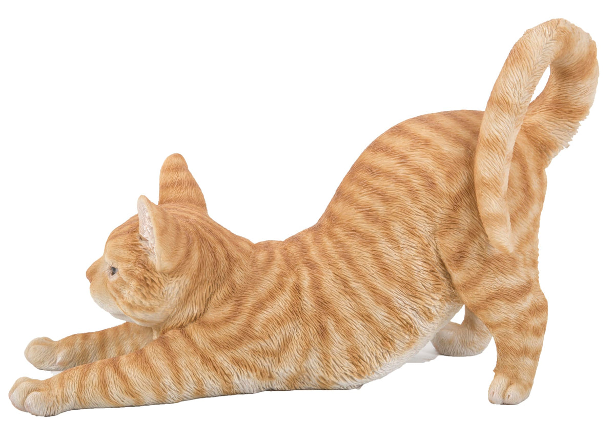 Orange Tabby Cat Stretching by HI-LINE – Resin, Orange & Cream, Model 87757-O