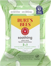 Burt's Bees Aloe Vera Face Wipes, for Sensitive Skin, Soothing Makeup Remover & Facial Cleansing Towelettes, 30 Count (1 Pack)