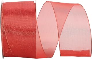 Reliant Ribbon 60097W-065-40J Mesh Classic Wired Edge Ribbon, 2-1/2 Inch X 25 Yards, Red