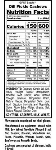 GIANTS SUNFLOWER SEEDS Dill Pickle / 4 Ounce (Pack of 6) / 6 Nuts & Seeds