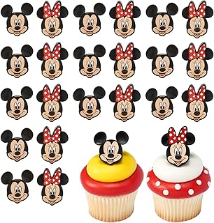 DecoPac Disney's Mickey Mouse and Minnie Mouse Rings, 24 Classic Disney Cupcake Decorations, Cake Toppers For Birthday, Parties, Celebrations - 24 Pack
