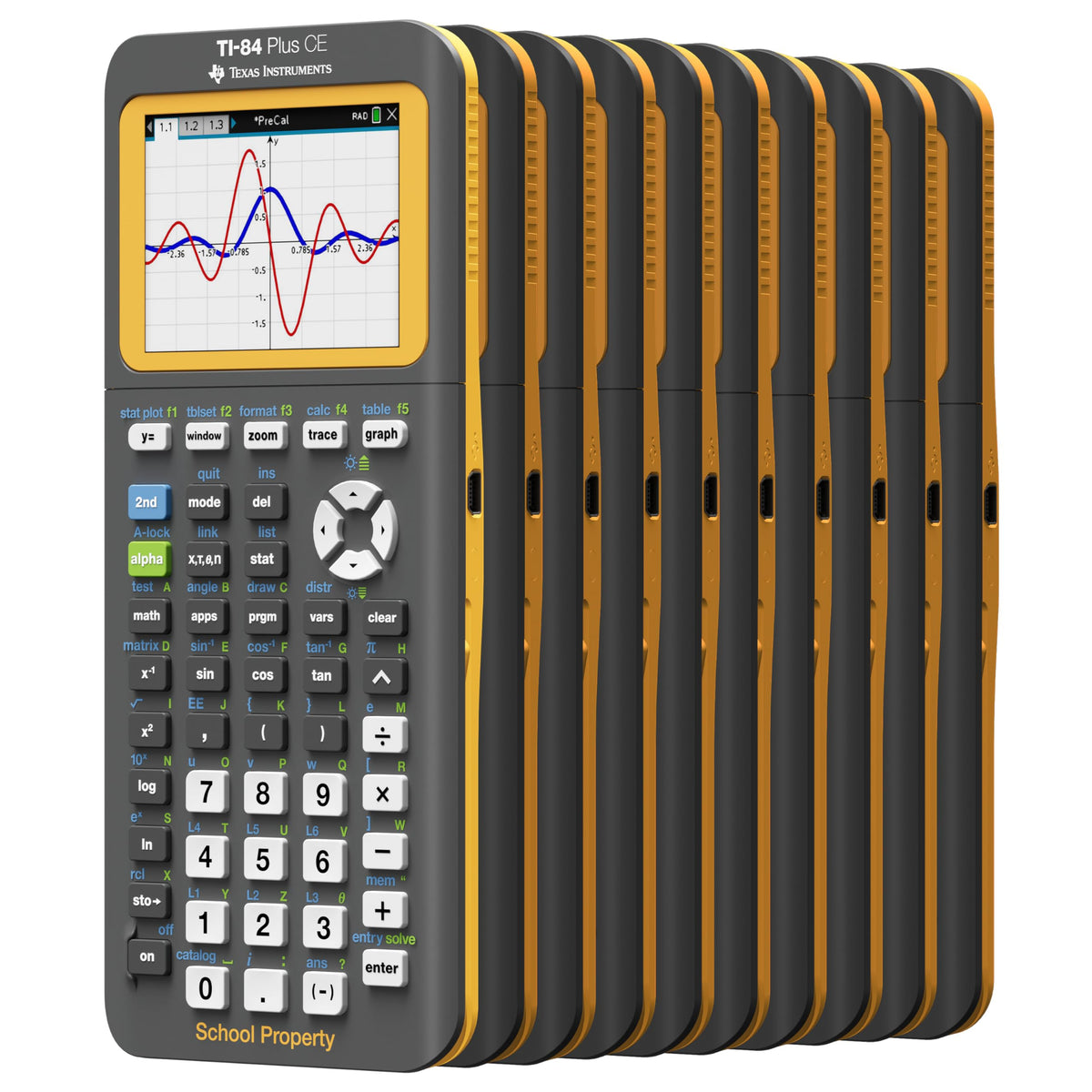 TI-84 Plus CE EZ-Spot Graphing Calculator 10 Pack by Texas Instruments – Multicolor, Pack of 10, Model 84PLCE/10P/2L1/A