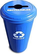 Witt Industries 10/1CTDB Steel 20-Gallon Recycling Trash Can with Combination Top, Legend "Recyclables, Recycle", Round, 30" Height, Dark Blue