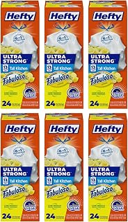 Hefty Ultra Strong 13 Gallon Trash Bags, Tall Kitchen Trash Bags, White, Fabuloso Lemon Scent, 24 CT (Pack of 6)