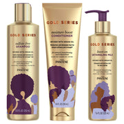 Shampoo, Conditioner, and Detangling Milk Hair Treatment Kit, with Argan Oil, Sulfate Free, Pro-V Gold Series, for Natural and Curly Textured Hair by Pantene – 3 Piece Set, Kit C