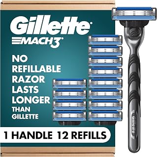 Gillette Mach3 Shaving Razor for Men, Razor Handle, 12 Blade Refills