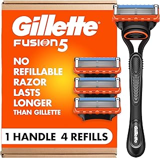 Gillette Fusion5 Razors for Men, 1 Razor, 4 Blade Refills, Lubrastrip for a More Comfortable Shave