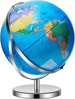 BSHAPPLUS 13inch World Globe with Metal Stand, 720° Full-View Rotation | HD Waterproof Educational World Globe with Easy to Read Text for Classroom, Kids Learning, Home & Office Decor