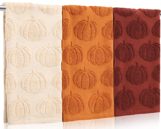 Whaline Fall Hand Towels, 3 Piece Set, Pumpkin Jacquard, Beige Orange Brown