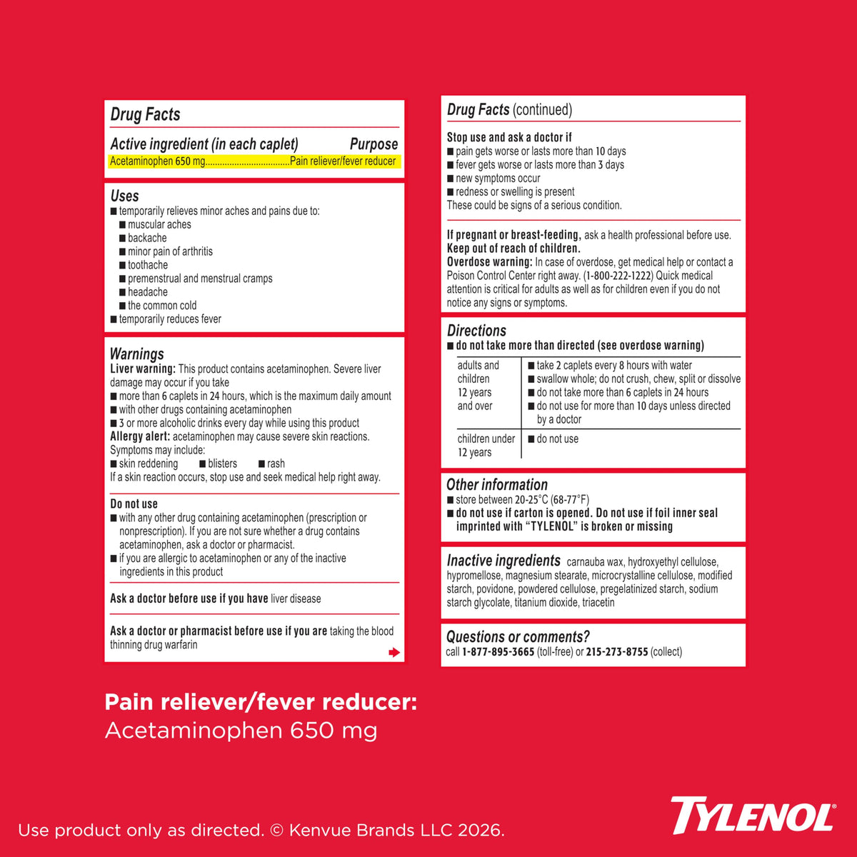 Tylenol 100 Count / Multi / Muscle Aches Tablets-100 ct Acetaminophen