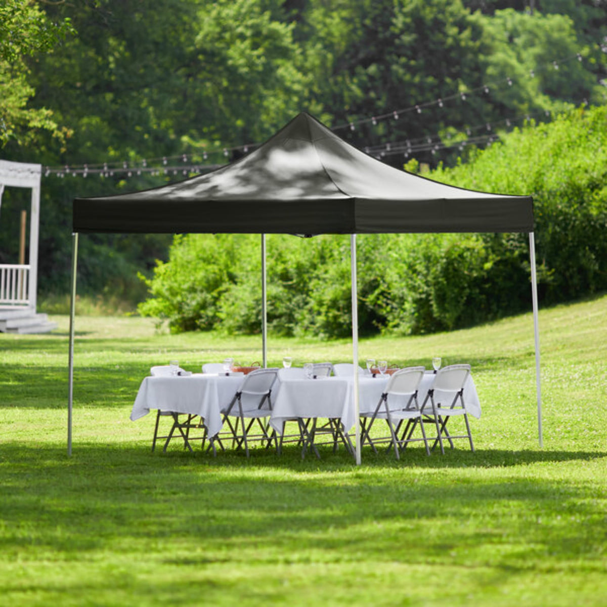 Glownary 10x10 Ft Aluminum Pop Up Canopy Tent – Black Straight Leg, UV-Resistant, Water-Resistant, 100 Sq Ft Coverage, Portable with Roller Bag and Stakes