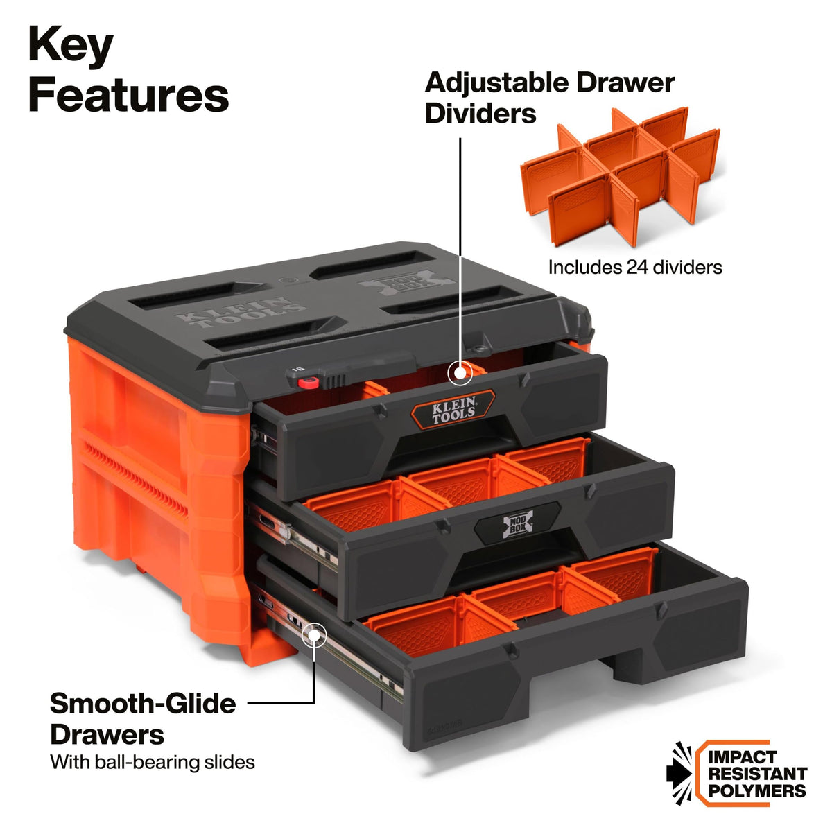 KLEIN TOOLS 3-Drawer / Orange / 50.0 pounds Tool Boxes