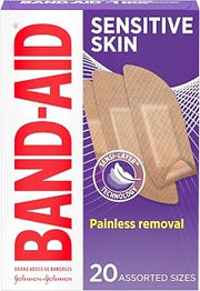 BAND-AID Brand Adhesive Bandages for Sensitive Skin, Assorted Sizes, 20 Ct