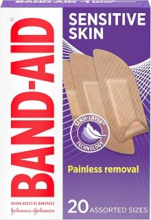 BAND-AID Brand Adhesive Bandages for Sensitive Skin, Assorted Sizes, 20 Ct