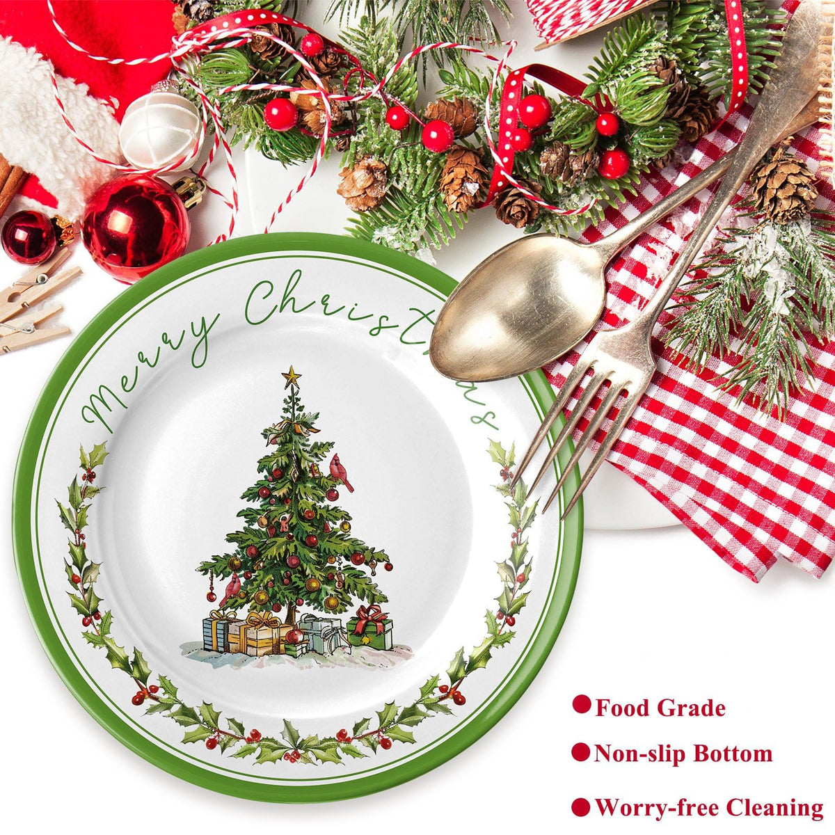 Loyim Melamine Christmas Plates, 8 Inch, Set of 6